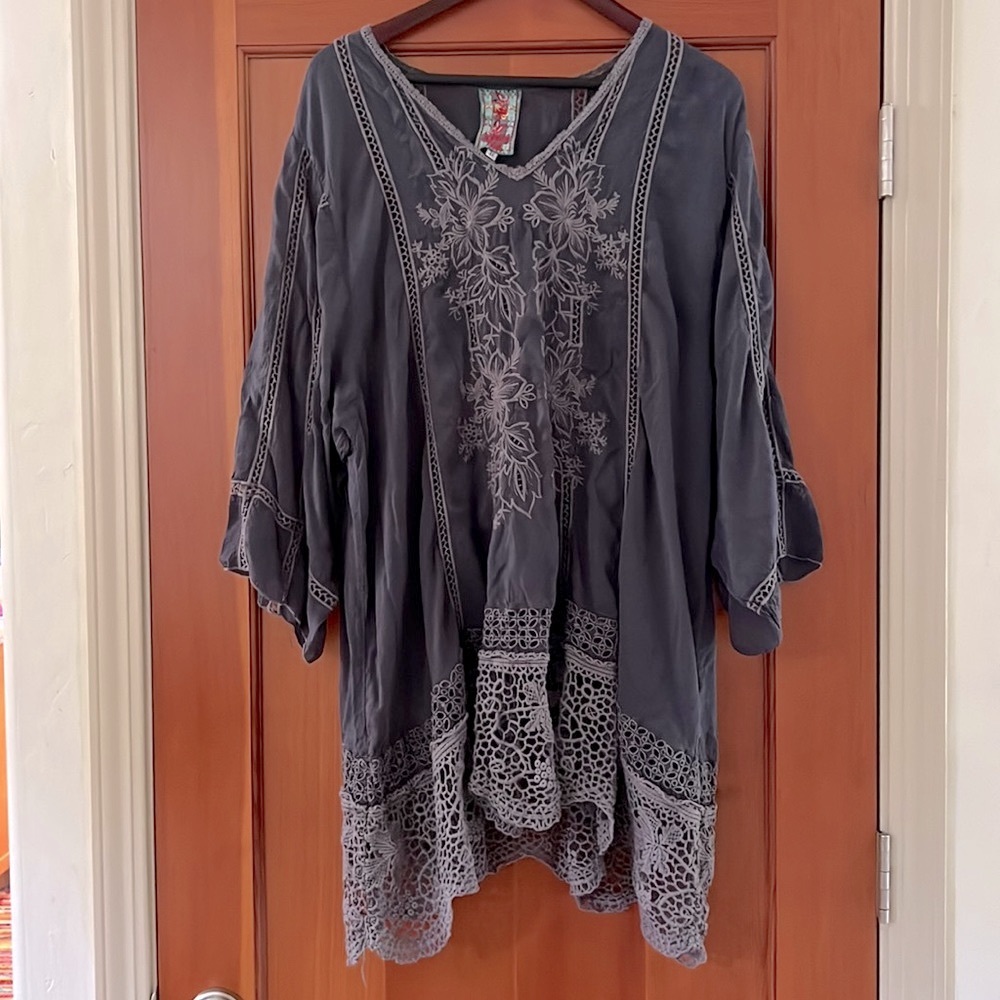 Johnny Was Lace Embroidered Flowy Blouse